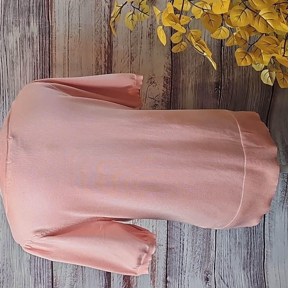 NWT CABLE & GUAGE PINK SHORT PUFF SLEEVE SQUARE SCALLOPED NECK PULLOVER SWEATER - Picture 5 of 13